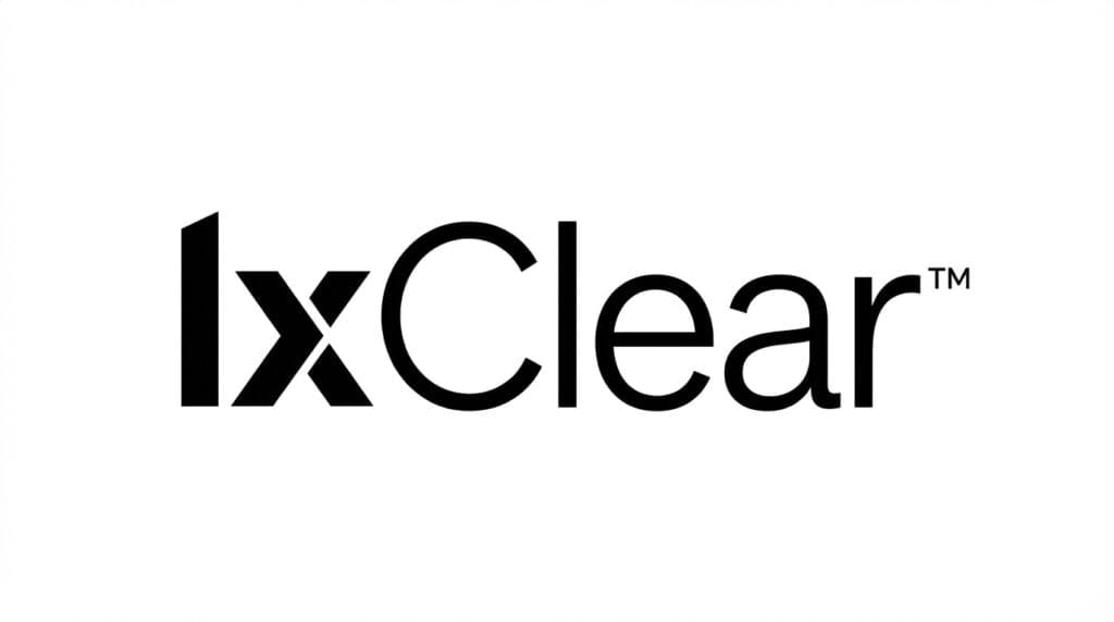 The image shows the text IxClear™ in a bold, modern black font on a plain white background.