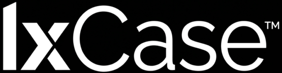The image shows the word IxCase in large, white, bold letters on a black background, with a small trade mark symbol (™) at the top right corner of the word.