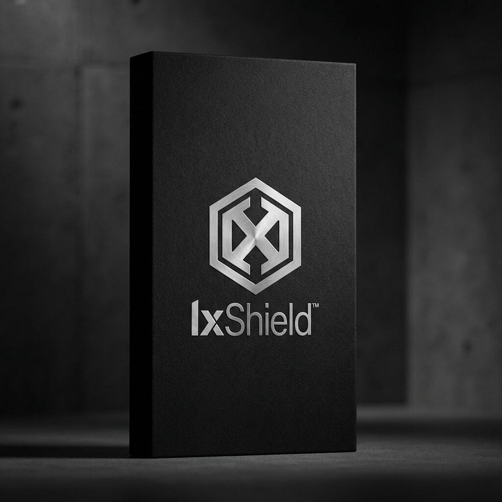 A black box with a logo on it.